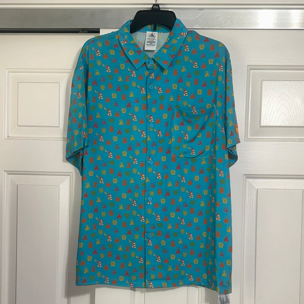 Disney Teal Disney Parks and Mickey Patterned Casual Shirt